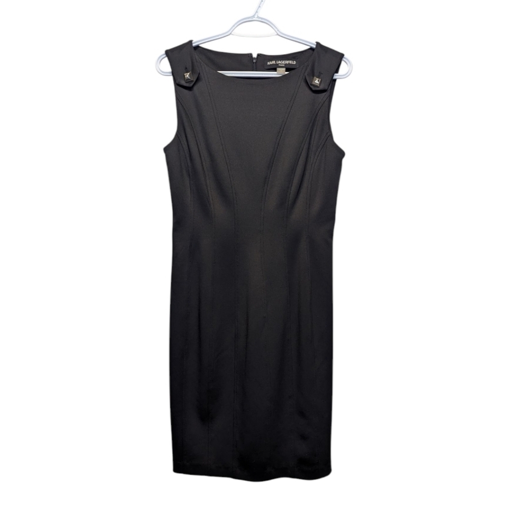 Karl Lagerfeld Sheath Midi Dress Black with Gold Accents Size 8